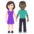 👩🏻‍🤝‍👨🏿 woman and man holding hands: light skin tone, dark skin tone display on JoyPixels